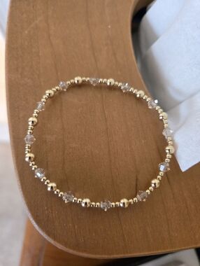 Beaded Blondes Champagne June Gold Beaded Bracelet with Clear Crystal Accents
